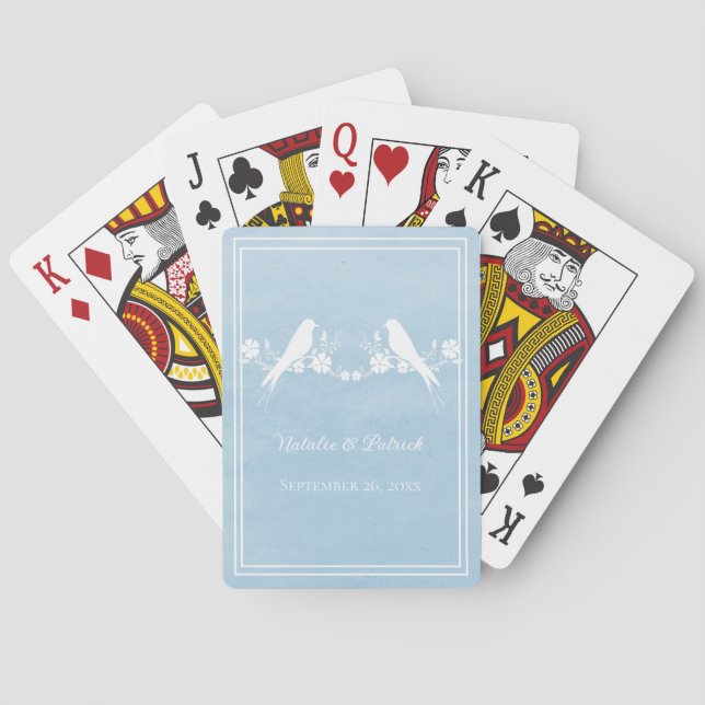 Blue Lovebird Floral Wedding Cards Spielkarten (Rückseite)