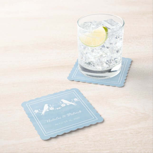 Blue Lovebird Floral Wedpaper Untersetzer (Vor Ort)