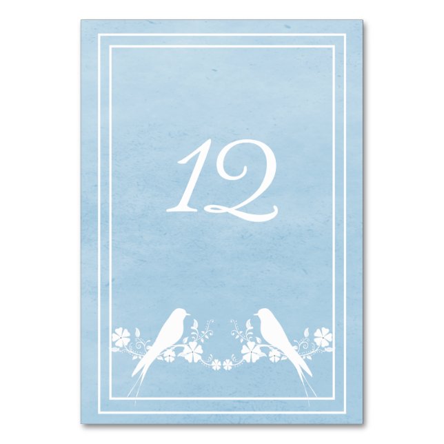 Blue Lovebird Tischnummer Card (Vorderseite)
