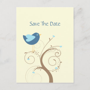 Blue Lovebird und Herz Save the Date Ankündigungspostkarte