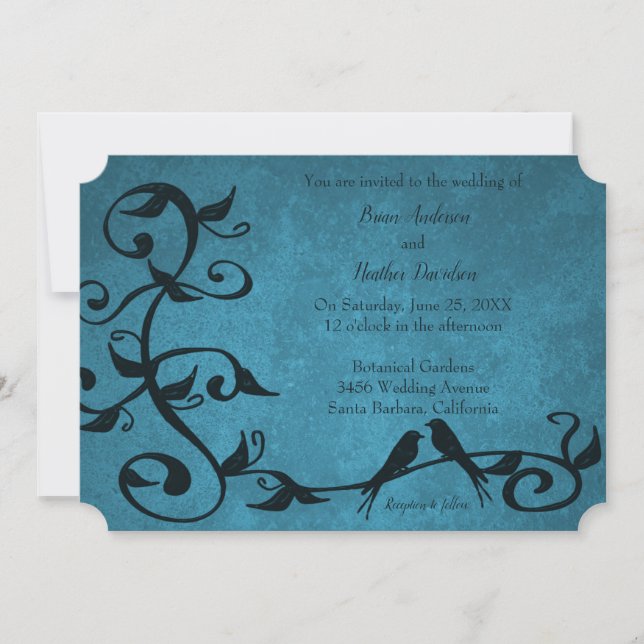 Blue Lovebirds Hochzeitseinladung Einladung (Vorderseite)