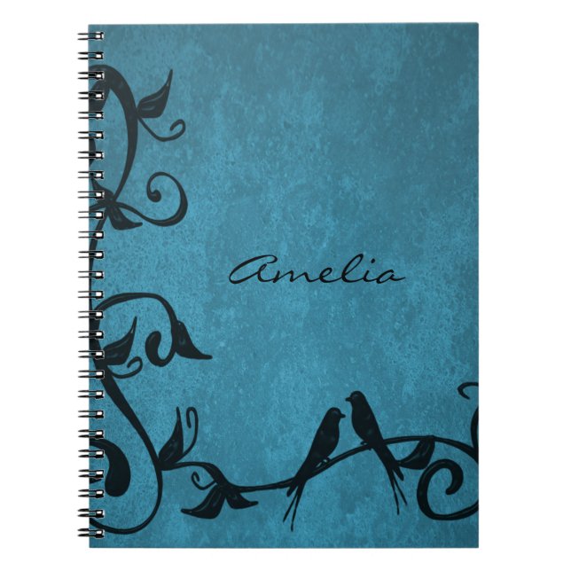 Blue Lovebirds Personalisiertes Notebook Notizblock (Vorderseite)