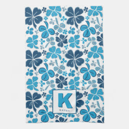 Blue Lucky Kleeblatt Clover Pattern Mit Monogramm Geschirrtuch