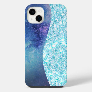 Blue Luxury Moderne Gradientengalaxie Glitzer Star iPhone 14 Plus Hülle