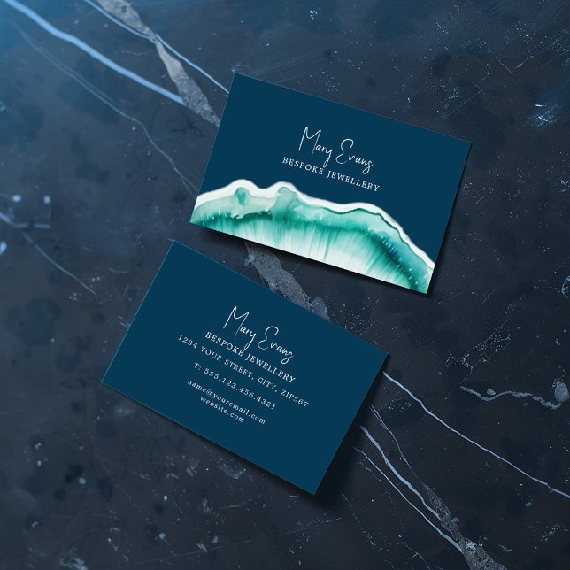 Blue Luxus-Agile-Stil Wirkung Visitenkarte (Display your name and business details proudly on this blue agate effect business card.)