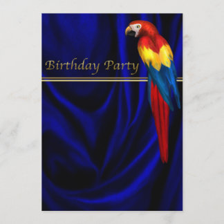 Blue Macaw Parrot Satin Birthday Party Template Einladung