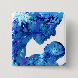 Blue Madonna & Child Modern Christliche Malerei Button