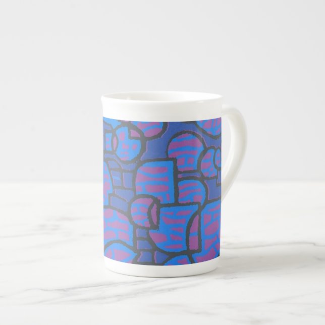 Blue, Magenta Abstrakt Bone China Tasse (Vorderseite Rechts)