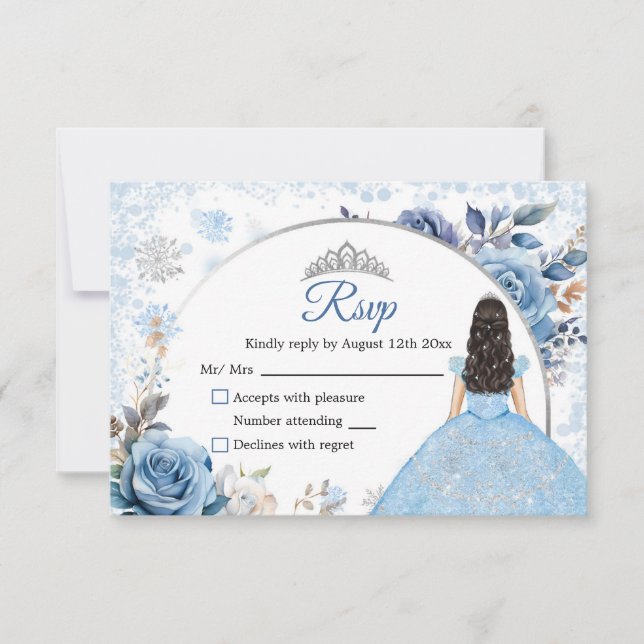 Blue Magic Christmas Snowflake Xv Anos RSVP Card Karte (Vorderseite)