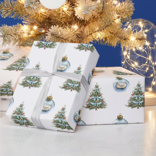 Blue Magic Ornament Christmas Tree Lights Geschenkpapier (Feiertage)