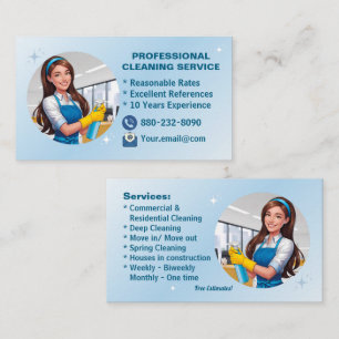 Blue Maid House Reinigungsdienste Janitorial Clean Visitenkarte