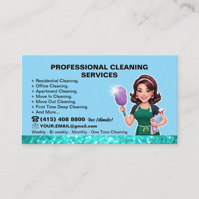 Blue Maid Janitorial Lady Reinigungsservice Visitenkarte (Vorderseite)
