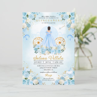 Blue Mairytale Ainderella Carriage Quinceañera Einladung