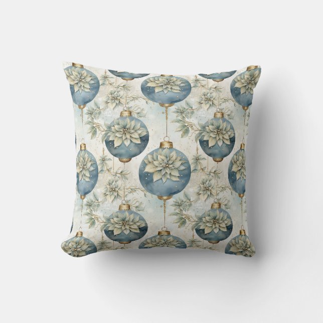 Blue Majestät: Elegant Blue Gold Weihnachtsgeschen Kissen (Vorderseite)