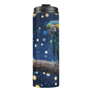 Blue Majestät: The Blue Macaw on Dreamy Blue Bokeh Thermosbecher