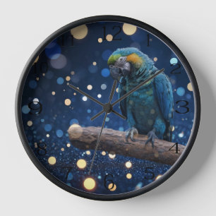 Blue Majestät: The Blue Macaw on Dreamy Blue Bokeh Uhr