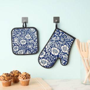 Blue Mallow pattern von William Morris, Ofenhandschuh & Topflappen-Set
