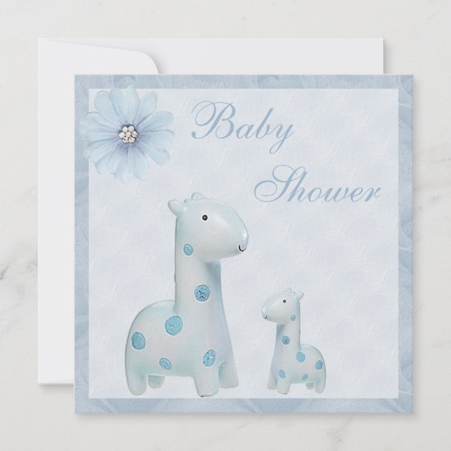 Blue Mama & Baby Giraffes Boy Baby Dusche Einladung (Vorderseite)