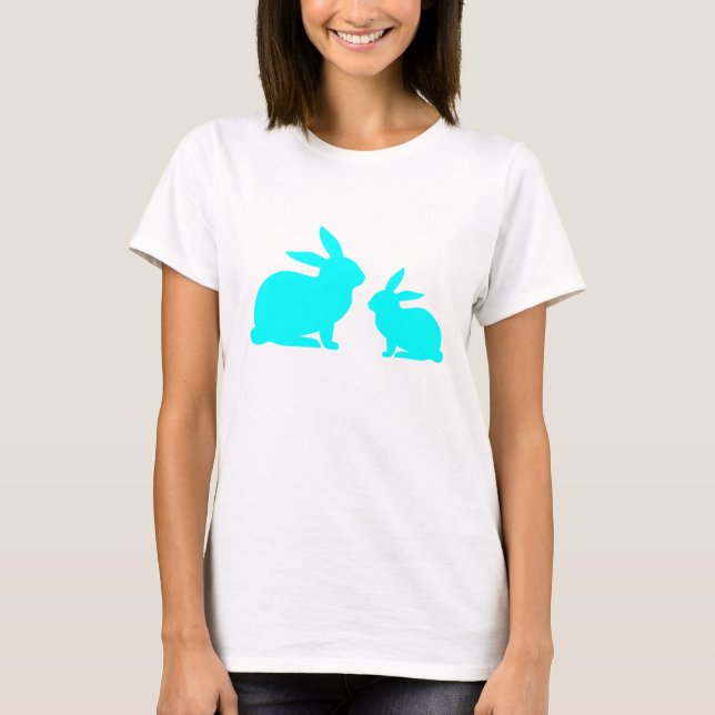 Blue Mama und Baby Bunny T-Shirt (Vorderseite)