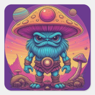 Blue Man Mushroom Quadratischer Aufkleber