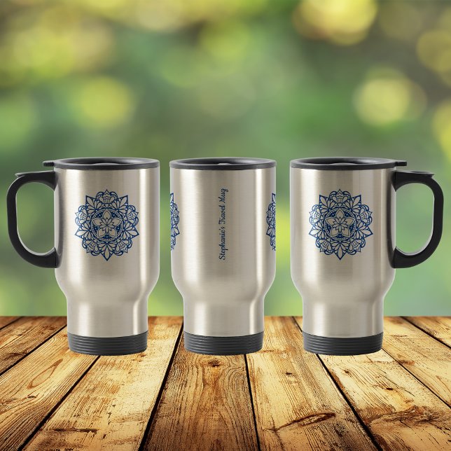 Blue Mandala Art Personalisiert Name tumbler Reisebecher (Von Creator hochgeladen)