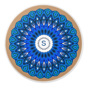 Blue Mandala auf Beige mit anfänglicher Schubkraf Keramikknauf