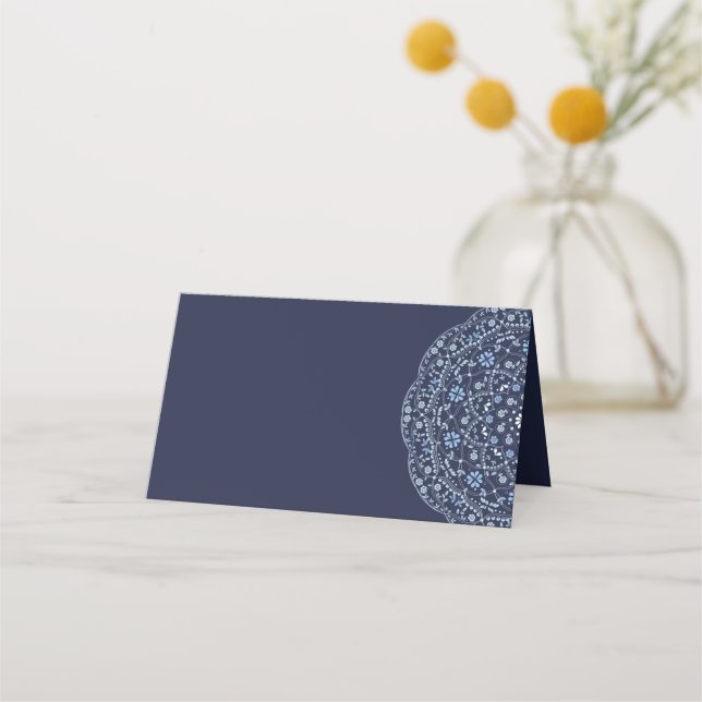 Blue Mandala Damask Blank-Platzkarten Platzkarte (Rückseite)
