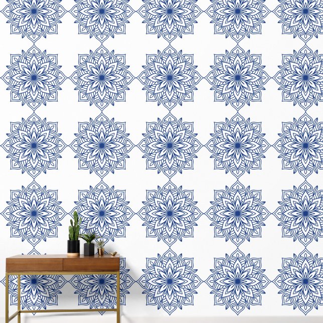 blue mandala geometric seamless pattern decorative tapete (Hausflur)