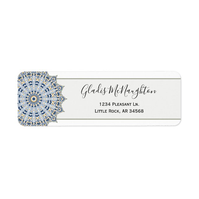 Blue Mandala Individuelle Name Address Label (Vorne)