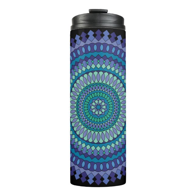 Blue Mandala mit Personalisiertem Textnamen Thermosbecher (Vorderseite)