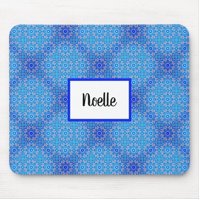 Blue Mandala Muster Boho Name Mousepad (Vorne)