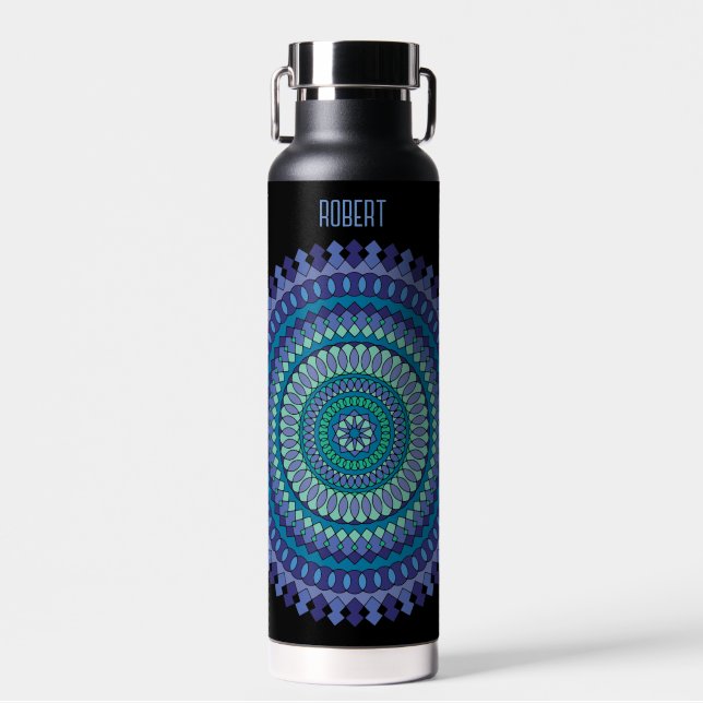 Blue Mandala Name Trinkflasche (Vorne)