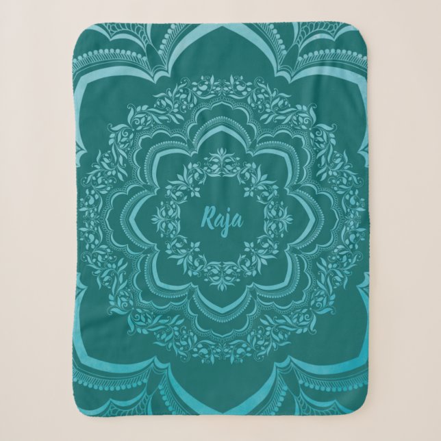 Blue Mandala on a Dark Green Background Sherpadecke (Vorderseite)