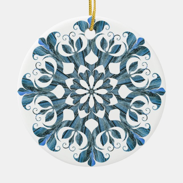 Blue Mandala Snowflake Keramik Ornament (Vorne)