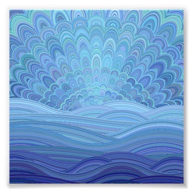 Blue Mandala Sunset am Meer Fotodruck (Vorne)