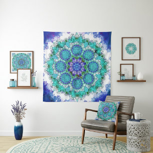 Blue mandala Tapestry Wandteppich