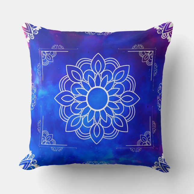 Blue Mandala Throw Pillow Kissen (Vorderseite)