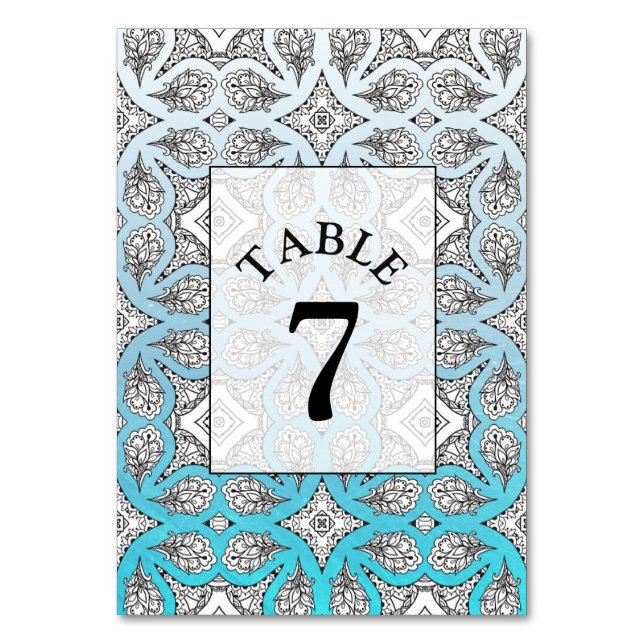 Blue Mandala Wedding Tischnummer Card (Vorderseite)
