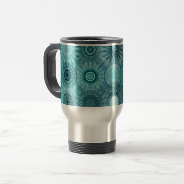 Blue Mandalas Abstract Ornate Pattern Reisebecher (Vorderseite Links)