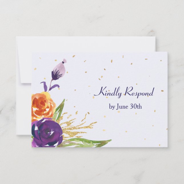 Blue Mandarine Floral Wedding RSVP (Vorderseite)