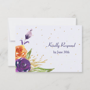 Blue Mandarine Floral Wedding RSVP Karte