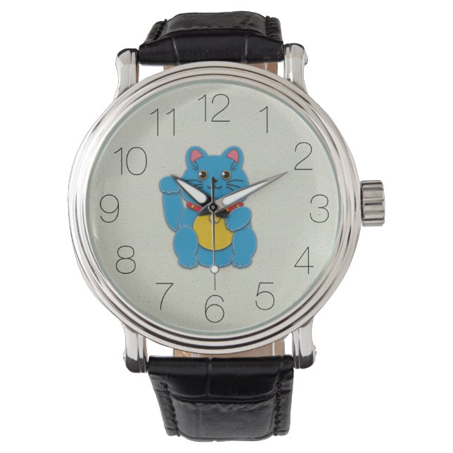 Blue Maneki-Neko: Frieden schaffen, Stabilität sch Armbanduhr (Vorderseite)