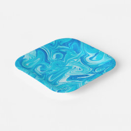 Blue Marbelized Paint Art Modern Hanukkah Fun Pappteller