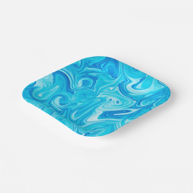 Blue Marbelized Paint Art Modern Hanukkah Fun Pappteller (Gewinkelt)