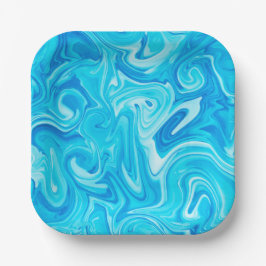 Blue Marbelized Paint Art Modern Hanukkah Fun Pappteller