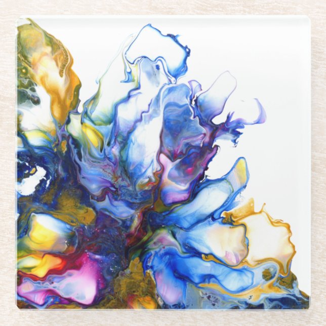 Blue Marble Agate Fluid Art Glasuntersetzer (Vorderseite)