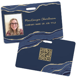 Blue Marble Agate Geode QR Code Foto ID Name Ausweis