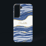 Blue Marble Agate Gold Glitzer Personalisiert Samsung Galaxy Hülle<br><div class="desc">Die blaue Aquarellfarbe verleiht Marmor-Design mit den Imitaten goldenen Glitzer. Ändern Sie den Namen zum Anpassen.</div>