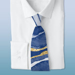 Blue Marble Agate Gold Neck Tie Krawatte<br><div class="desc">Die blaue Aquarellfarbe verleiht Marmordesign mit goldenen Imitaten.</div>