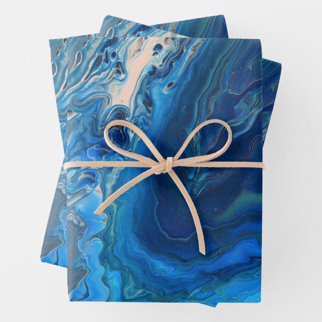 Blue Marble Agate Texture Fluid Art Geschenkpapier Set (Beispiel)